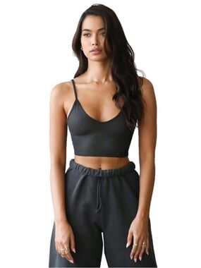 JOAH BROWN STRAPPY CROP TANK VINTAGE BLACK